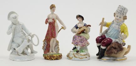 A group of four porcelain figures, 20th century, comprising a Fürstenberg white glazed figure of ...