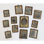 A collection of twelve Victorian daguerreotype photograph portraits, depicting various individual...