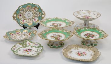 A selection of floral decorated porcelain, 19th century and later, to include a pair of Coalport ...