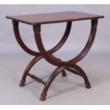 A English mahogany side table, 20th century, the rectangular top with rounded edges, on reeded X-...