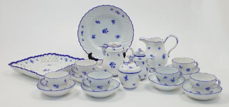 A Meissen porcelain tea set, early 20th century, blue crossed swords with incised double cancella...