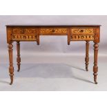 An Edwardian inlaid mahogany writing table, in the Gothic taste, First quarter 20th century, thre...