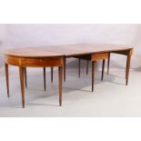A George III mahogany D-end dining table, last quarter 18th century, boxwood and burr walnut inla...