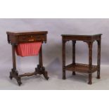 An English mahogany two tier side table, George III style, in the manner of Chippendale, first qu...