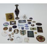 A collection of enamel plaques and collectibles, 18th century and later, to include an enamel bal...