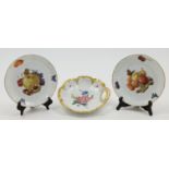A pair of Rosenthal porcelain plates, 20th century, decorated in Meissen style with motifs of fru...