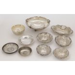 A group of silver dishes and bowl, comprising: a Victorian bon bon dish, Sheffield, 1898, John He...