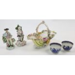 A group of British decorative ceramics, to include: two Derby porcelain figures, mid-18th century...