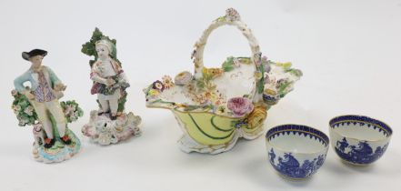 A group of British decorative ceramics, to include: two Derby porcelain figures, mid-18th century...