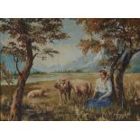 Dino Paravano,  Italian/South African b.1935 -  Woman with bighorn sheep;  oil on board, signed...
