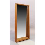 A large Italian solid teak wall mirror, c.1960, of rectangular form with shelf to base, 130cm hig...