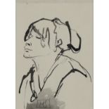 British School,  20th century -  Head of a woman;  ink wash on paper, signed with initials lowe...