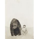 Orly Orbach,  British 21st century -  Paris with the Bear;  ink on card, signed and titled to t...