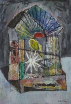 James Neal,  British 1918-2011 -  Bird in a cage;  oil on board, signed lower right 'James Neal...