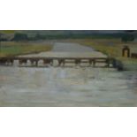 Robert William Hill,  British 1932-1990 -  Wooden Bridge Chenies;  oil on board, signed lower l...