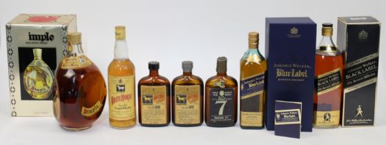 A group of various blended scotch whiskies, comprising: Johnnie Walker Blue Label, a single 75cl ...