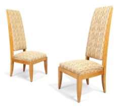 Manner of Dominique, a pair of French Art Deco fireside chairs, c.1930, beech with fabric upholst...