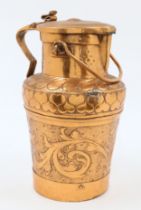 A large Arts and Crafts copper pail, c.1900, repoussé decorated with flowers and foliage and hear...