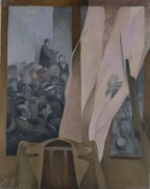 Miklós Somos,  Hungarian 1933-2009 -  Crowd at a political rally, 1979;  oil on canvas, signed ...