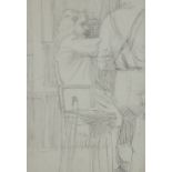 Robert Buhler RA,  British 1916-1989 -  In The Studio;  pencil on paper, 24.7 x 17.2 cm (ARR)  ...