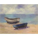 British School,  mid-late 20th century -  Two beached fishing boats;  oil on canvas, 32.5 x 40....