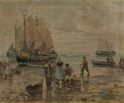 F. Max Richter-Reich,  German 1896-1950 -  Bringing in the fish;  oil on canvas, signed lower r...