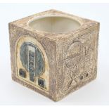 A Troika pottery cube form flower pot, 20th century, with geometric designs in shades of teal, cr...