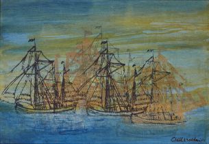 Cliff Holden FCSD,  British 1919-2020 -  Ships, 1982;  ink on board, signed and dated lower rig...