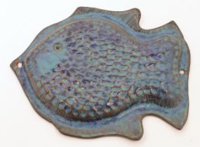 Birte Steincke & June Sarene, a blue-glazed terracotta wall plaque modelled as a fish, 20th centu...