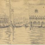 European school,  mid 20th century -  Bacino di San Marco;  pencil on paper, 22.5 x 22.5 cm