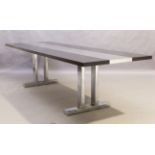 WITHDRAWN A contemporary veneered oak and chrome dining table, 73cm high, 274cm wide, 92cm deep