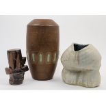 A group of three studio pottery vases, mid-20th century, to include a German Handarbeit oviform v...