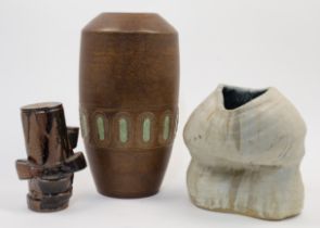 A group of three studio pottery vases, mid-20th century, to include a German Handarbeit oviform v...