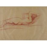 European School,  first-half 20th century -  Female nude sitting on a chair;  conté on paper, 2...