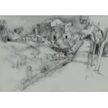 Andreas His,  Swiss 1928-2011 -  Garden landscape, 1974;  pencil and charcoal on paper, signed ...