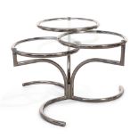 Morex, a three tier coffee table, c.1975, with adjustable tiers, lacquered metal with clear glass...