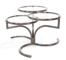 Morex, a three tier coffee table, c.1975, with adjustable tiers, lacquered metal with clear glass...