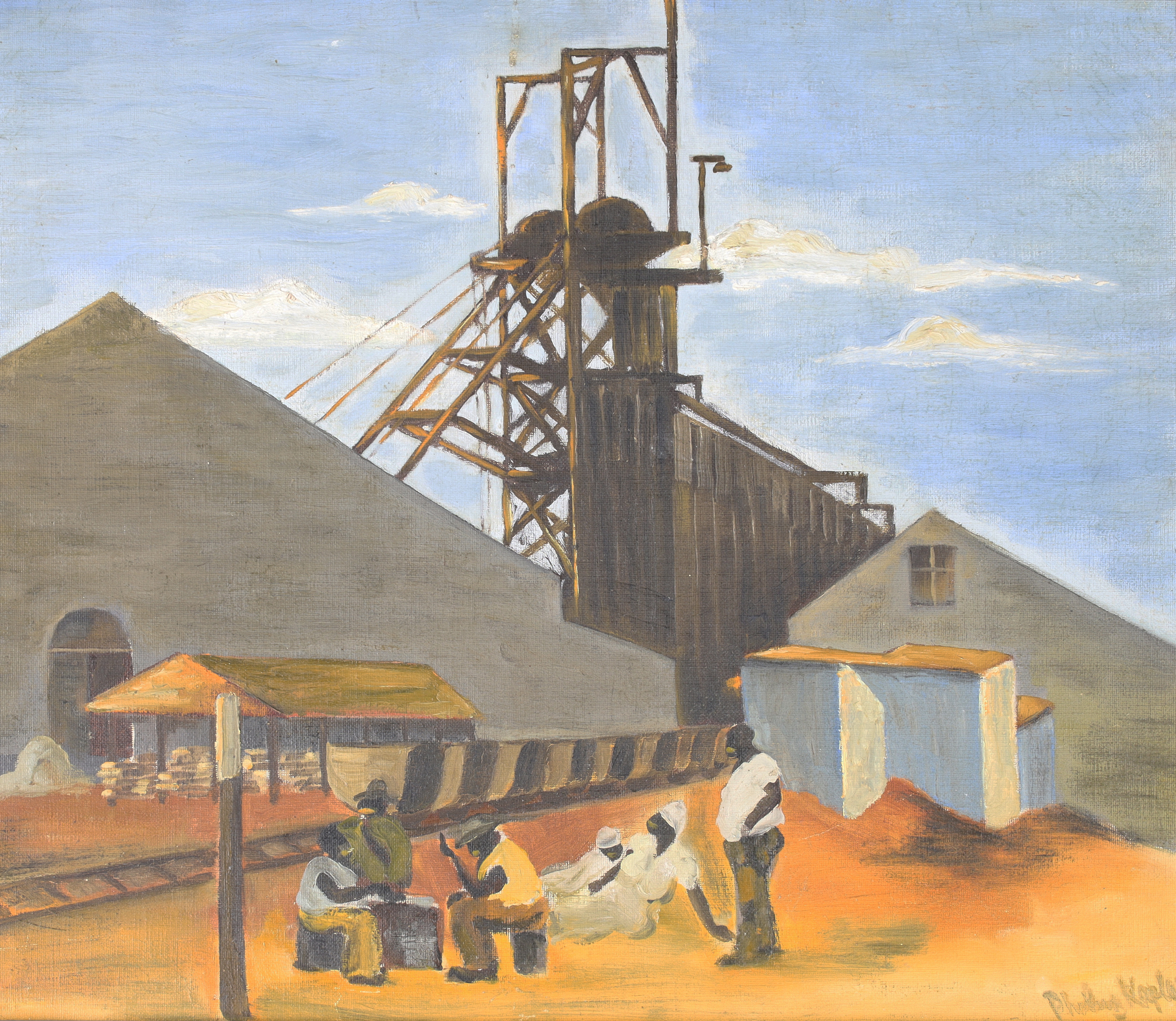 Phoebus Kaplan,  South African mid 20th century -  South African mining scene;  oil on canvas b...