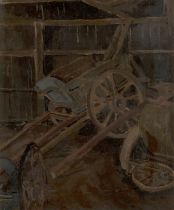 Gerald Reitlinger,  British 1900-1978 -  Wagon in a barn;  oil on canvas, stamped on the revers...