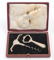 An Art Deco silver corkscrew and bottle opener set by Wakely and Wheeler for Alfred Dunhill Ltd, ...