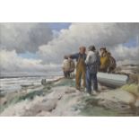 Christian Valentinusen,  Danish 1903-1985 -  Fishermen;  oil on canvas, signed lower right 'Val...