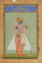 A Portrait of Amar Singh I, North India, Mewar, Udaipur, 18th century, Opaque pigments heightened...