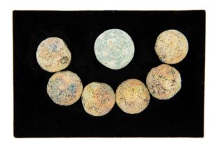 To Be Sold With No Reserve A group of seven turquoise glass beads, possibly Ancient, largest 3 c...