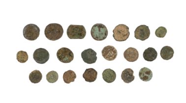 A group of twenty-one Roman coins with identification letters from Mr. Barrie Cook the Department...