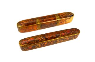 Property from a Private London Collection Two lacquered polychrome papier mache pencases (qalamd...