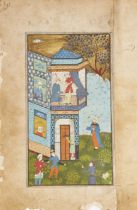 Four late illustrations on earlier unrelated and detached illuminated folios, one folio with a co...