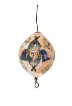 A Kutahya pottery hanging ornament, Ottoman Turkey, 19th century, of typical egg shape pierced at...