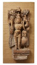 A carved wood relief of Kartikeya, South India, 17th century or later, deeply carved and depictin...