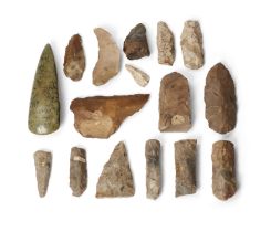 A miscellaneous group of flakes and flints Neolithic Period, circa 3,000-2,000 B.C. Including e...