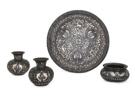 To be sold with no reserve A group of four silver-inlaid Bidri vessels, Lucknow, India, 19th cen...